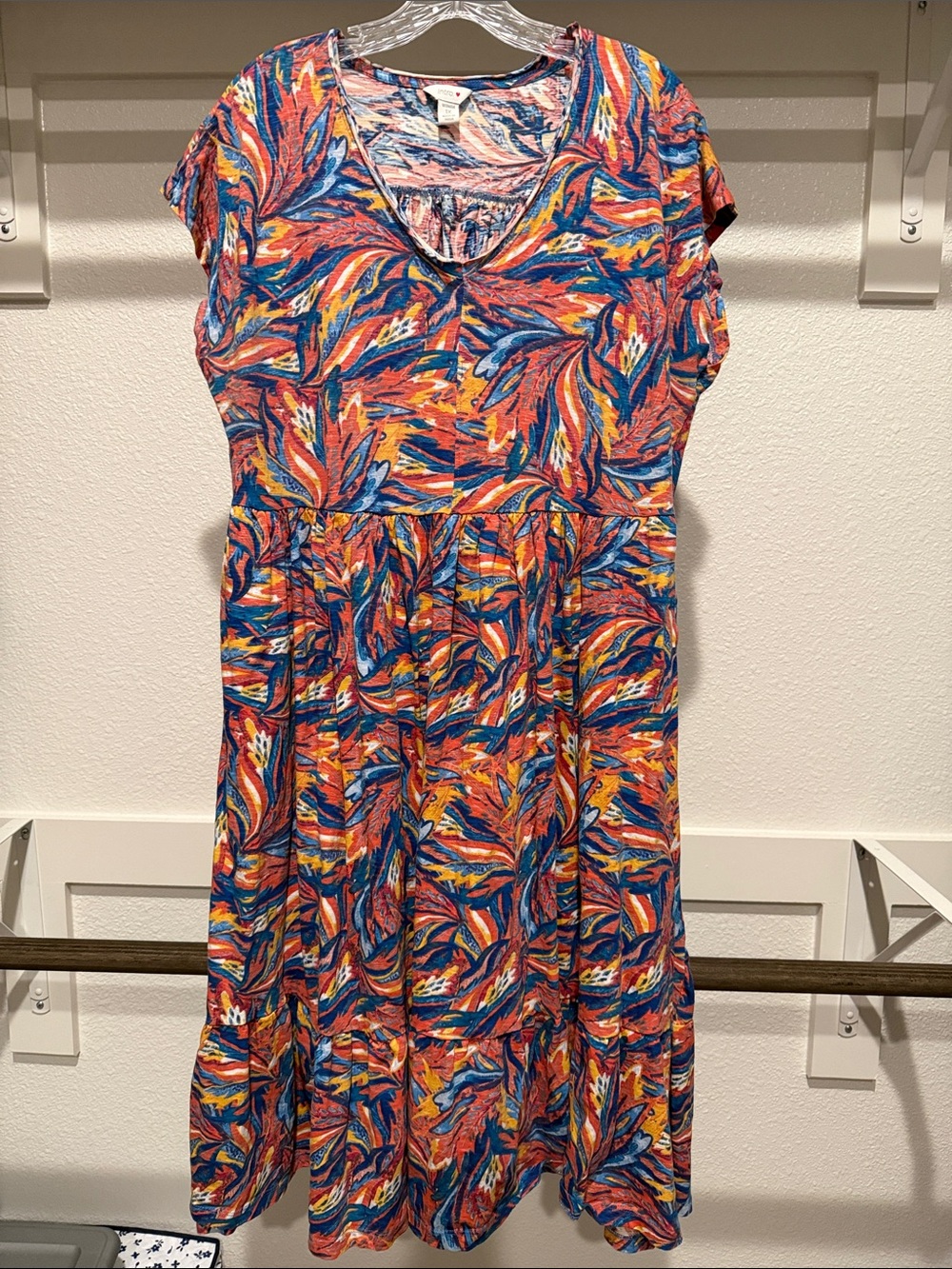 intro. Multicolor Abstract Midi Dress - Coral, Blue & Yellow